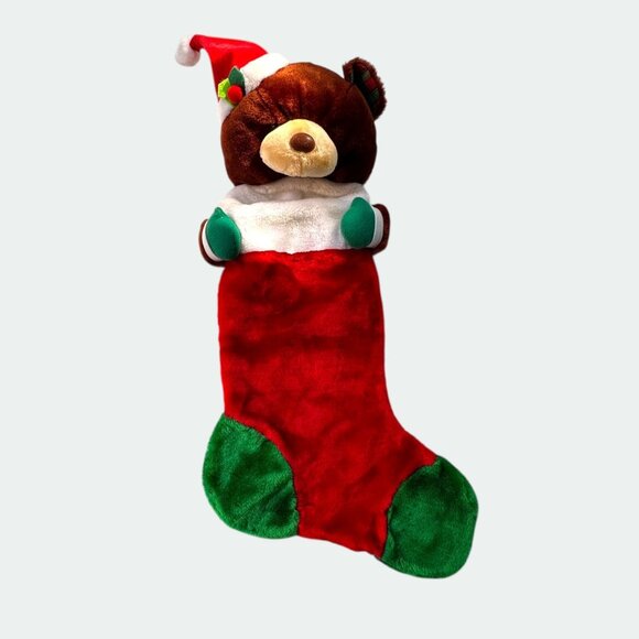 Vintage Christmas Teddy Bear Stocking Plush 24" Red Green Holiday Décor By Weste - Picture 8 of 8
